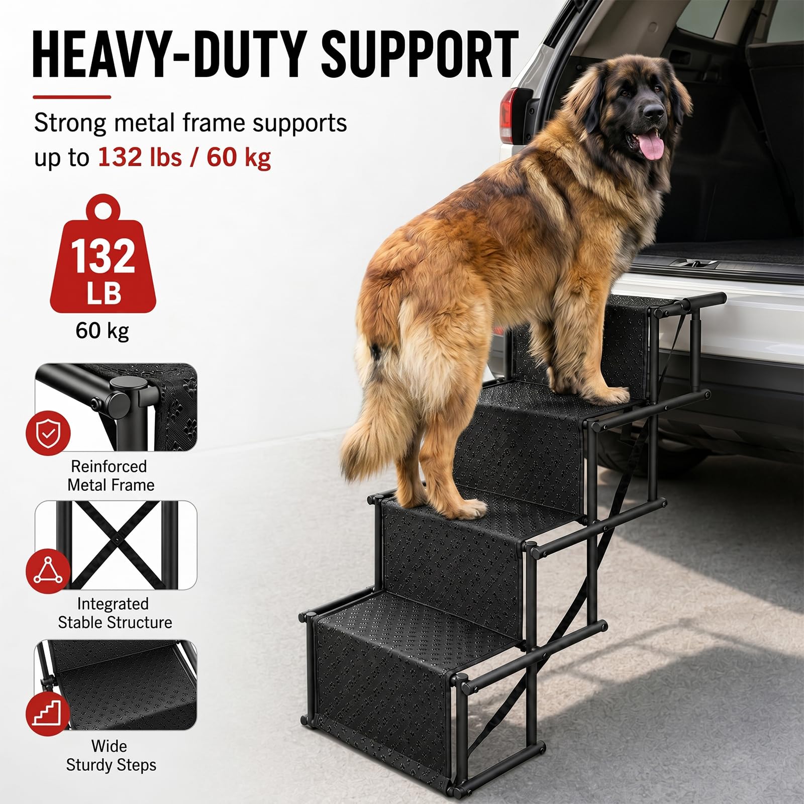 Hundetreppe Auto, Klappbar Hunderampe bis 60kg, Hunderampe Auto, Rampe Hund, Hunderampen für Große Hunde, Hundetreppen, Hundeleiter für Große & Kleine Tiere