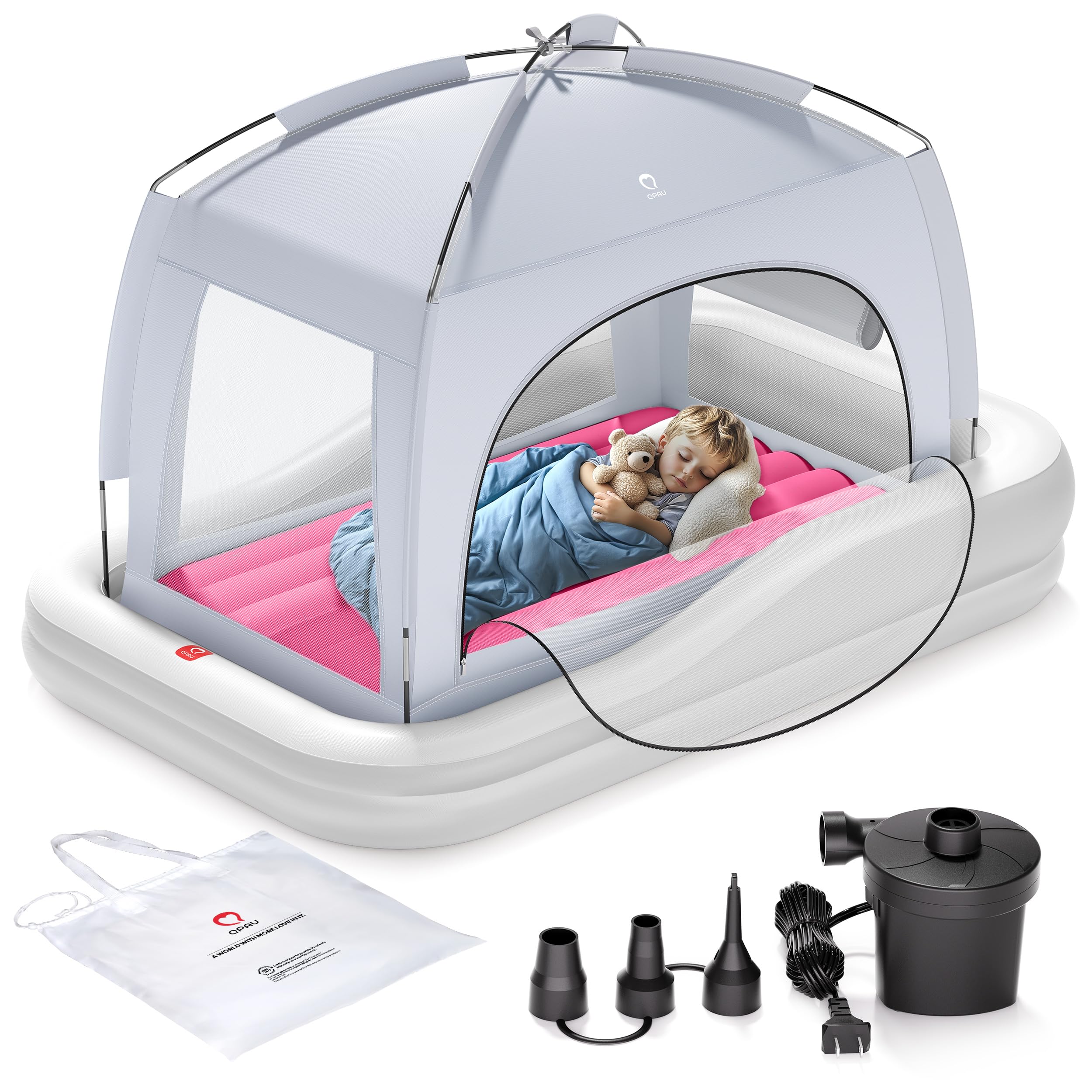 QPAU Cama inflable de viaje Toddler (gris y rojo)