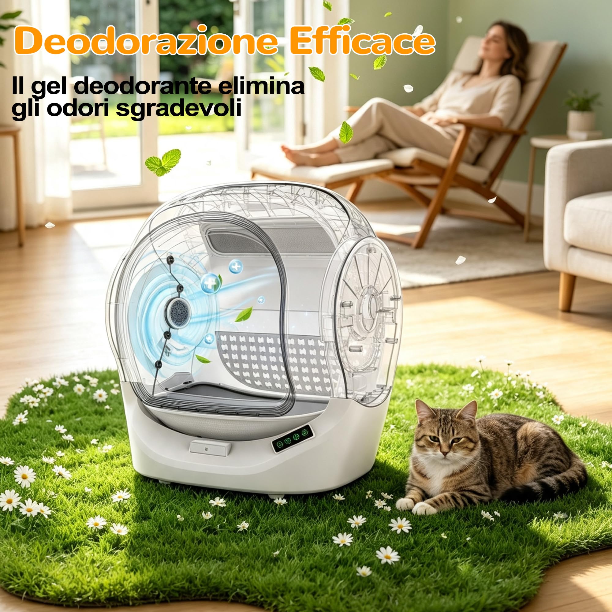 Lettiera Gatto Autopulente, Lettiera Automatica, Capacità 89 Litri