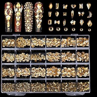 Champagne Nail Rhinestones, 5380Pcs Flatback Gold Glass Charms Gems Ston...