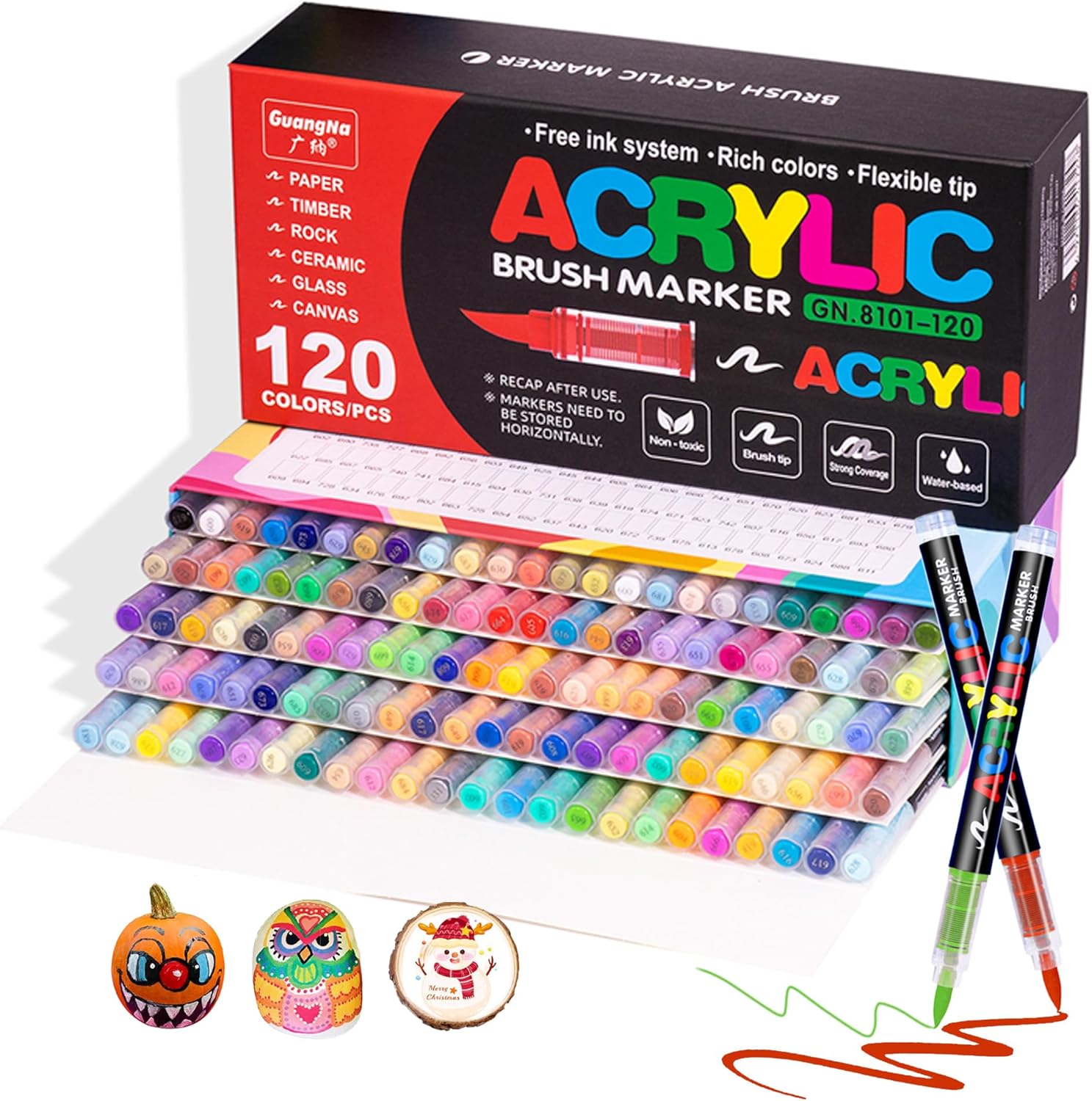 120 Colors Acrylic Paint Markers - Brush Tip Vibrant Acrylic Paint Pens Set for Adult Artists, Brush Markers Set with Storage Case Perfect for Glass Fabric Wood DIY Crafts Art Supplies