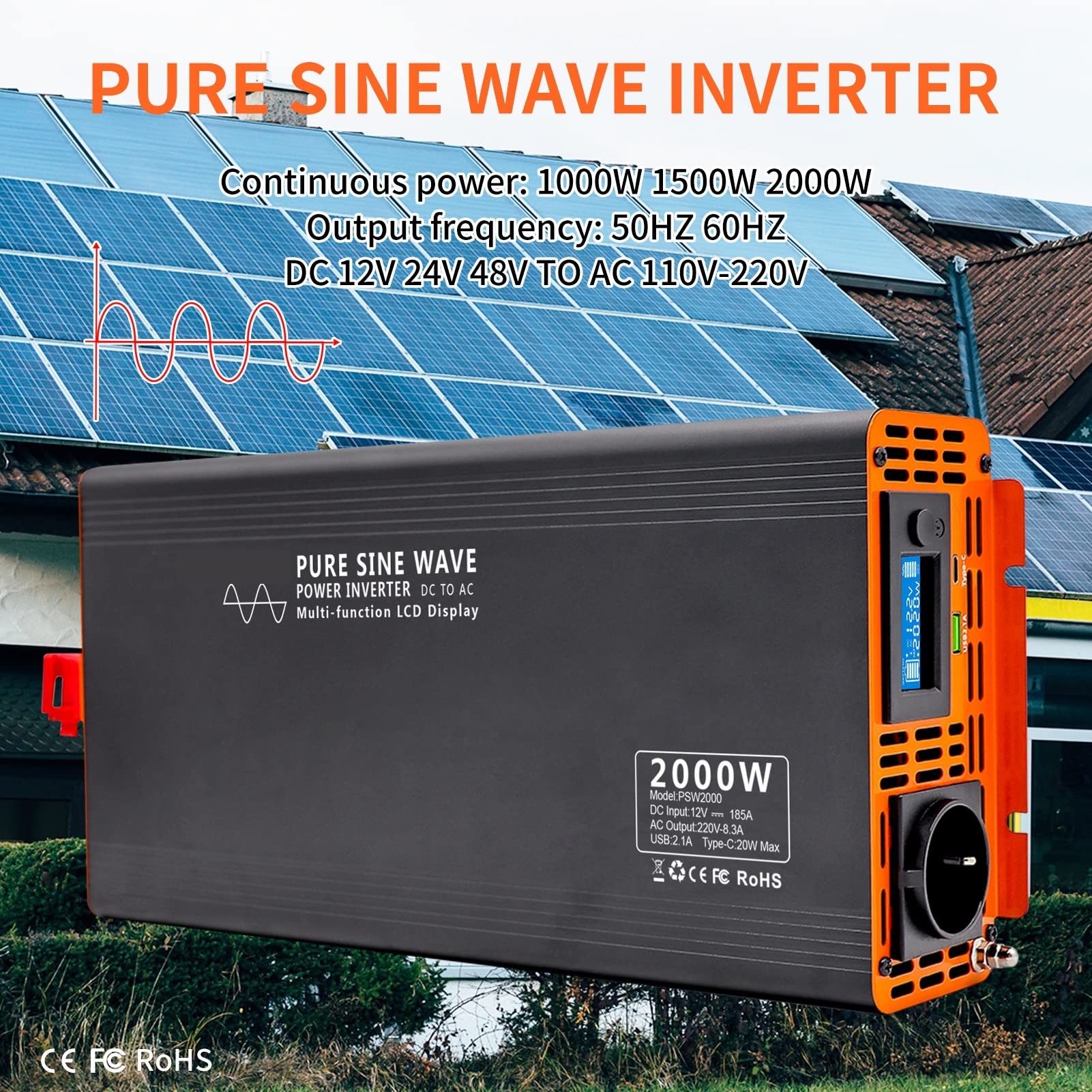 Przetwornice mocy czysta fala sinusoidalna przetwornica napięcia 4000W moc ciągła 2000W DC 12V 24V 48V do falownika AC Mocny Ladunek(Inverter 1000W)