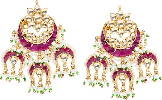Auraa Trends 22KT Gold Plated Kundan Traditional Handcrafted Stones Red and green Earring Set For women and girls