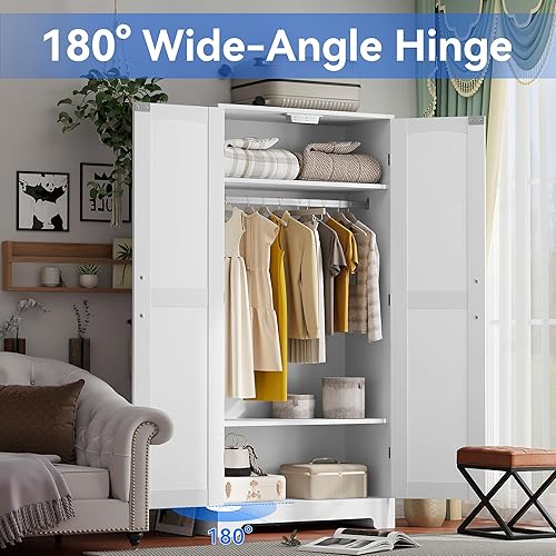 Miniatura 3 de Armario Ropero de Madera, Gabinete Armario con Puerta y Estantes, Armarios de Dormitorio Independientes Gabinete de Almacenamiento de Ropa con Barra