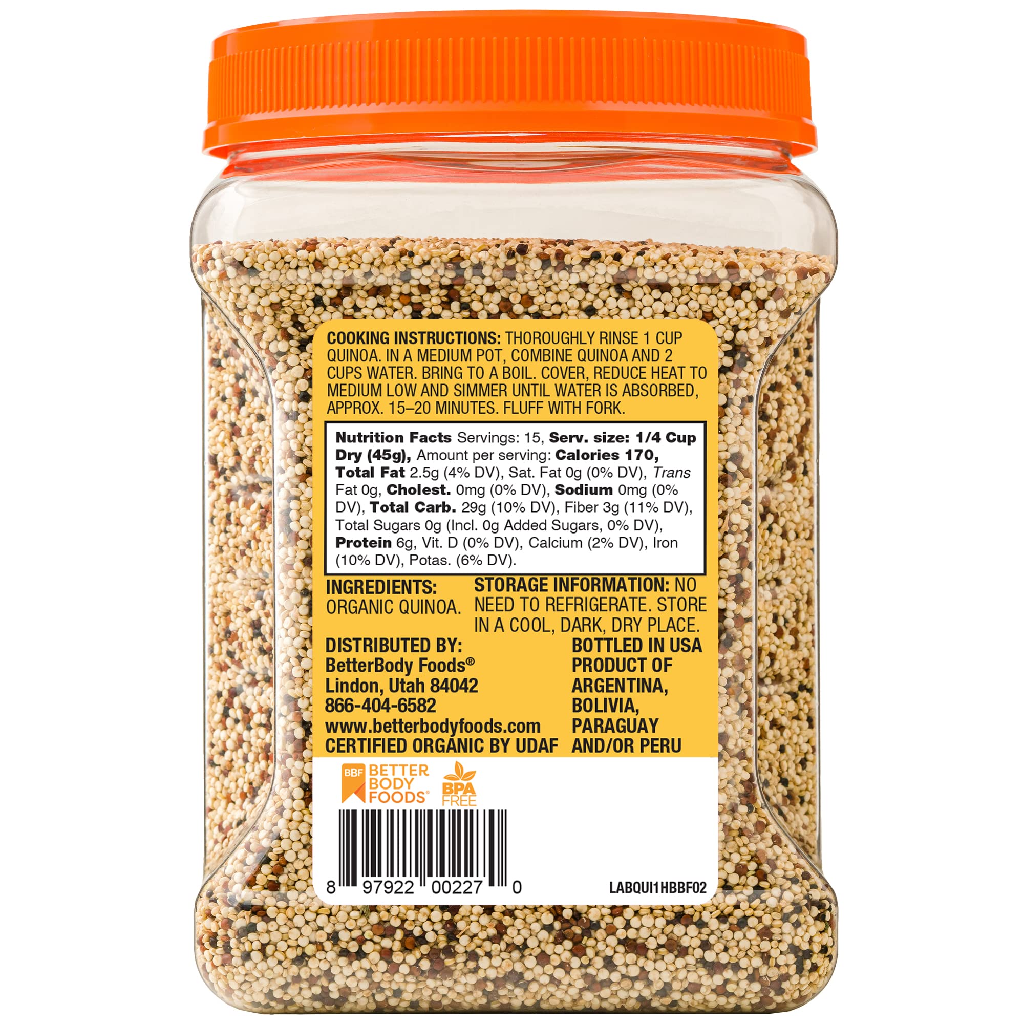 BetterBody Foods Organic Quinoa, Vegan, Complete plant protein, gluten