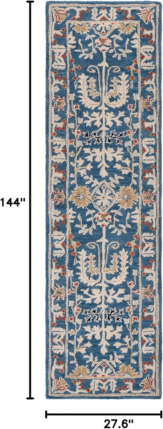 SAFAVIEH Antiquity Collection Runner Rug - 2'3" x 12', Dark Blue & Multi, Handmade Traditional Oriental Wool, Ideal for High Traffic Areas in Living Room, Bedroom (AT64B)