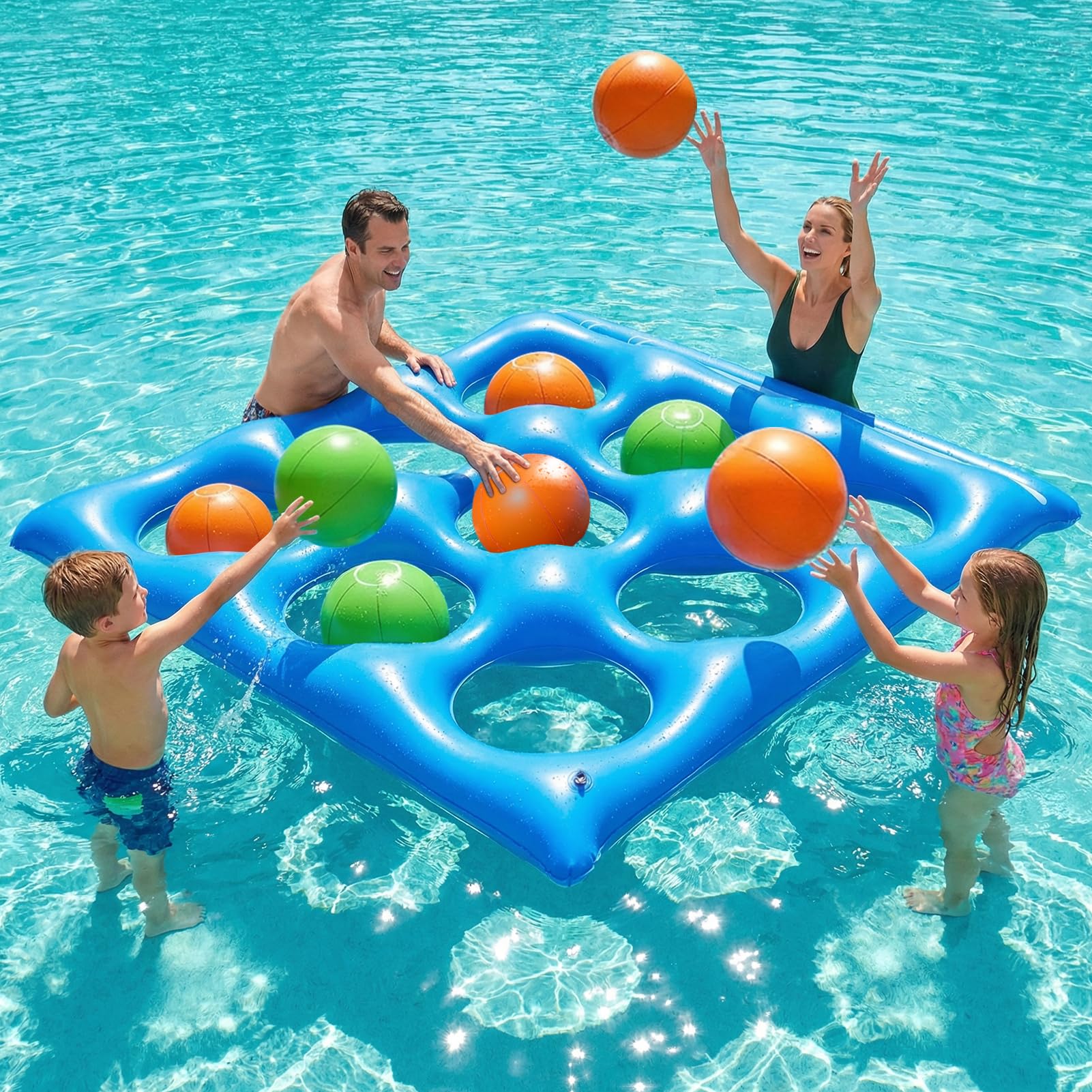 Luxfero Aufblasbares Wasserspielzeug, Tic Tac Toe Pool Spielzeug mit 10 Aufblasbarer Ball, Aufblasbares Tic-Tac-Toe Poolspielzeug für 2–10 Spieler, Poolspielzeug Wasserspiel für Garten Pool Party