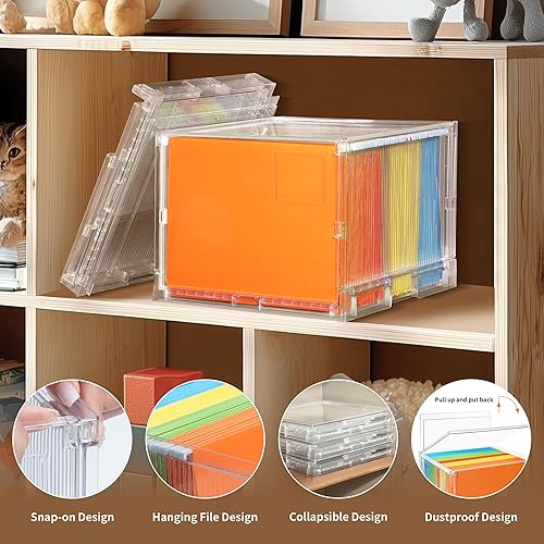 Miniatura 3 de Caja organizadora de archivos con tapa, organizador de carpetas de archivos colgantes para almacenamiento de documentos con diapositiva de plástico,