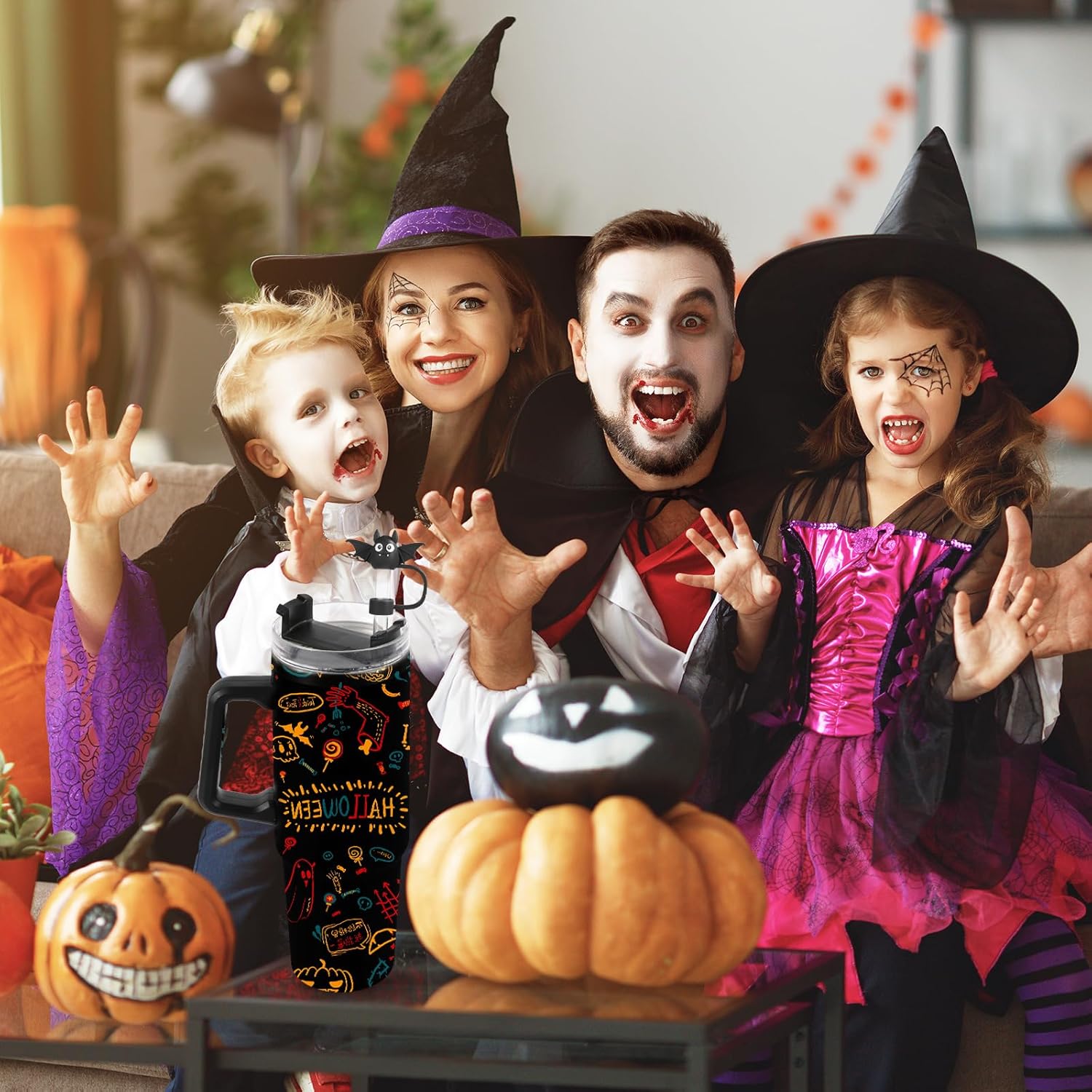 5pcs Halloween Straw Cover Cap for Stanley Cup 30/40oz, Spooky Silicone Straw Topper Bats Pumpkin Straw Tip Lid for 10mm Straws Tumbler Accessories Halloween Gifts Party Favors - Image 5