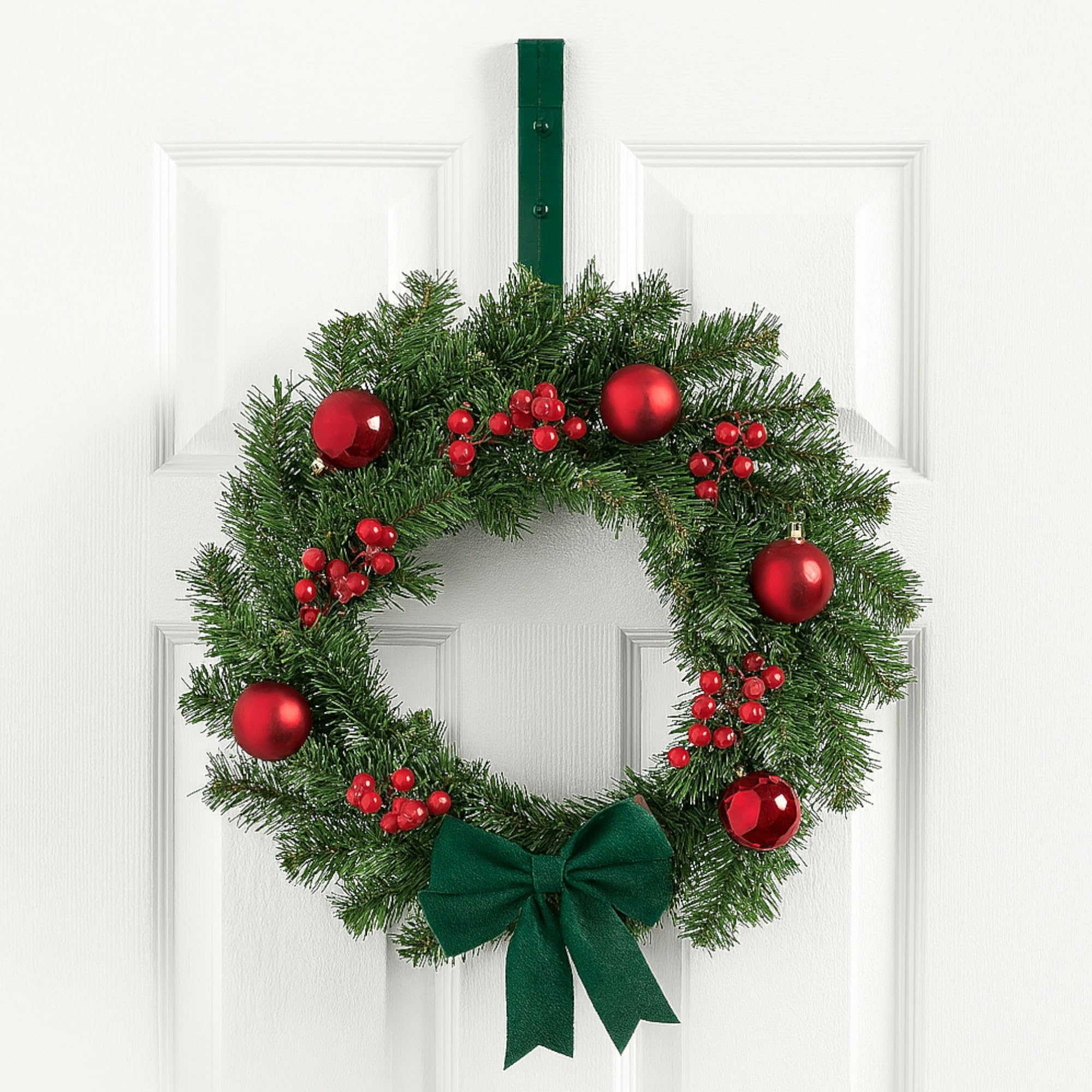 MIJOMA Gancio per ghirlande, in plastica, resistente alle intemperie, regolabile, 32-52 cm, gancio per porta, finestra e gancio decorativo (set da 2 pezzi, rosso e verde)