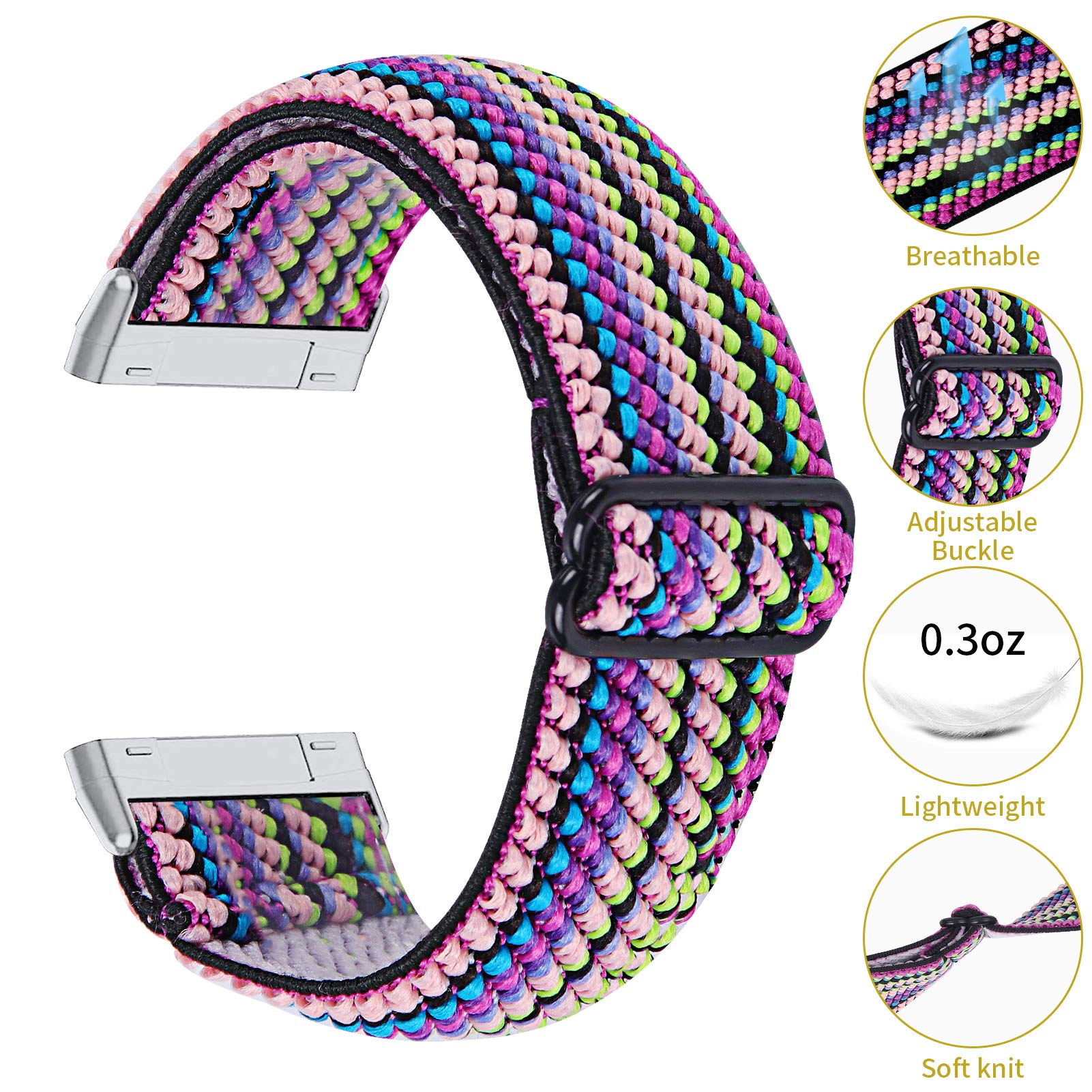 TRISTRAPS Compatible with Fitbit Versa 4/Versa 3/Sense Strap,Soft Elastic Breathable Replacement Sport Wristbands for Men/Women,18 Colours for Chosen (Purple + pink) - Image 4