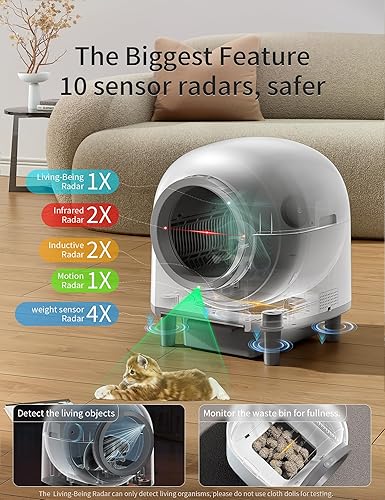 Miniatura 2 de Caja de arena automática para gatos autolimpiante con 10 radares de seguridad, caja de arena inteligente de 100 litros utilizada durante 14 días,