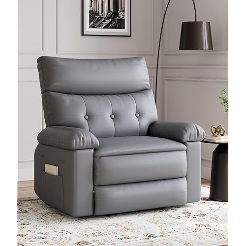GarveeHome Oversized Recliner Chair - Faux PU Leather Manual Recliner for Adults, Lazy Chair with 1.5X Sponge Comfort Arm and Back for Living Room, Bedroom