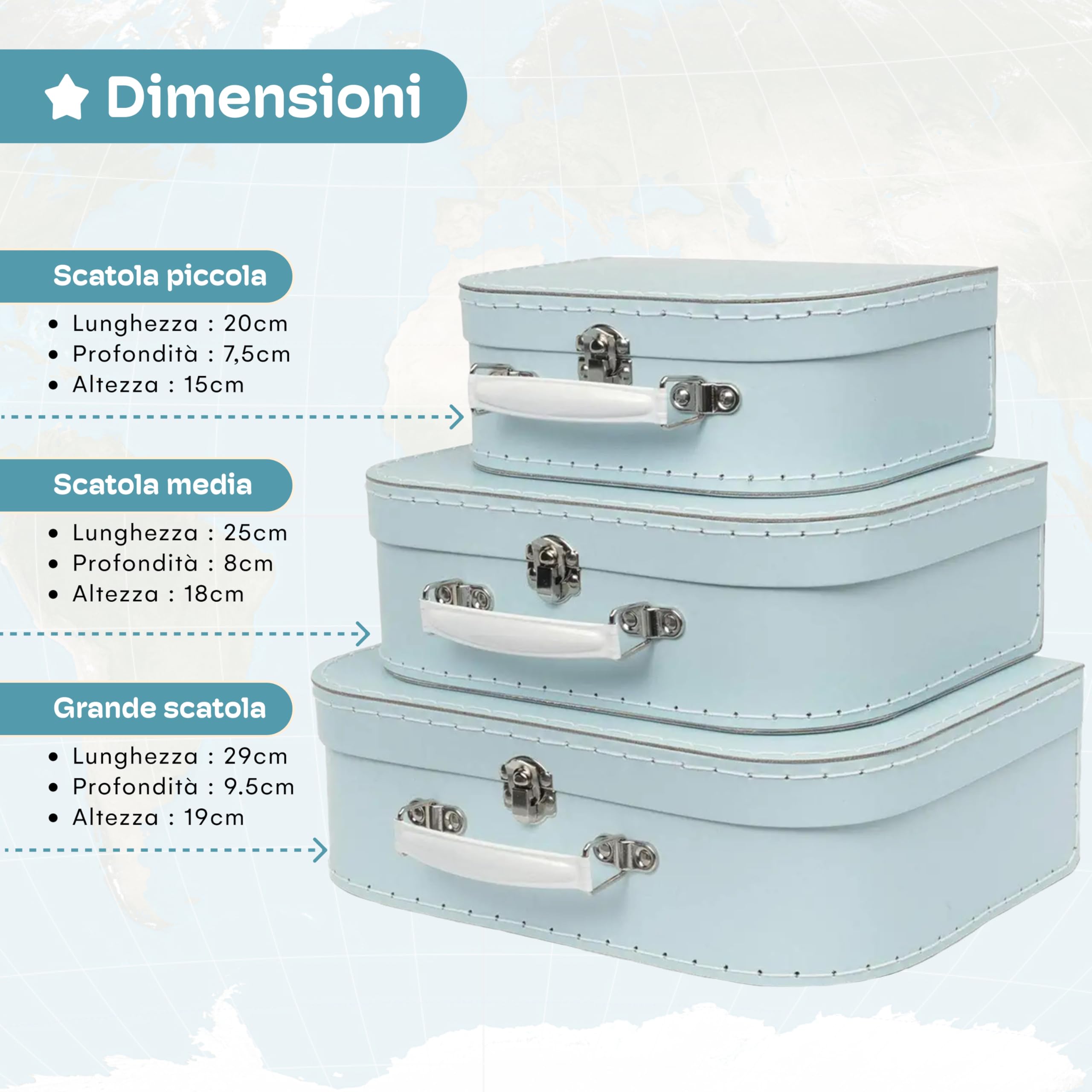 Jewelkeeper - Valigie in Cartoncino, Set da 3 – Scatole Regalo Portaoggetti Impilabili per Compleanno Matrimonio Natale Nursery Ufficio Decorazione Vetrine Giocattoli Foto - Disegno Pastello Azzurro