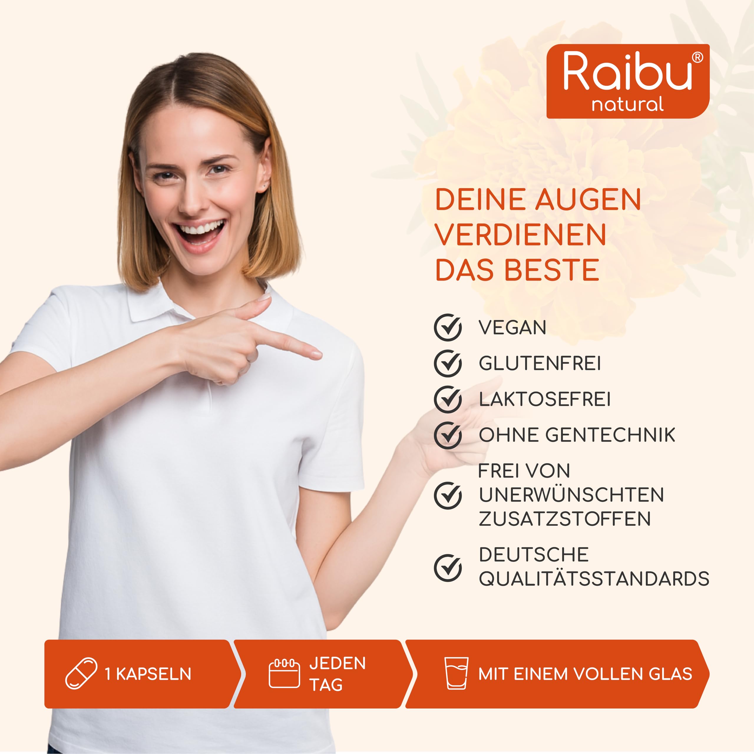 Lutein Zeaxanthin Kapseln, Augenvitamine hochdosiert - 50mg Lutein + 12,5mg Zeaxanthin - 4 Monatsvorrat Augen Kapseln - Mit Vitamin A & B2-1 Kapsel täglich - Vegan & natürlich