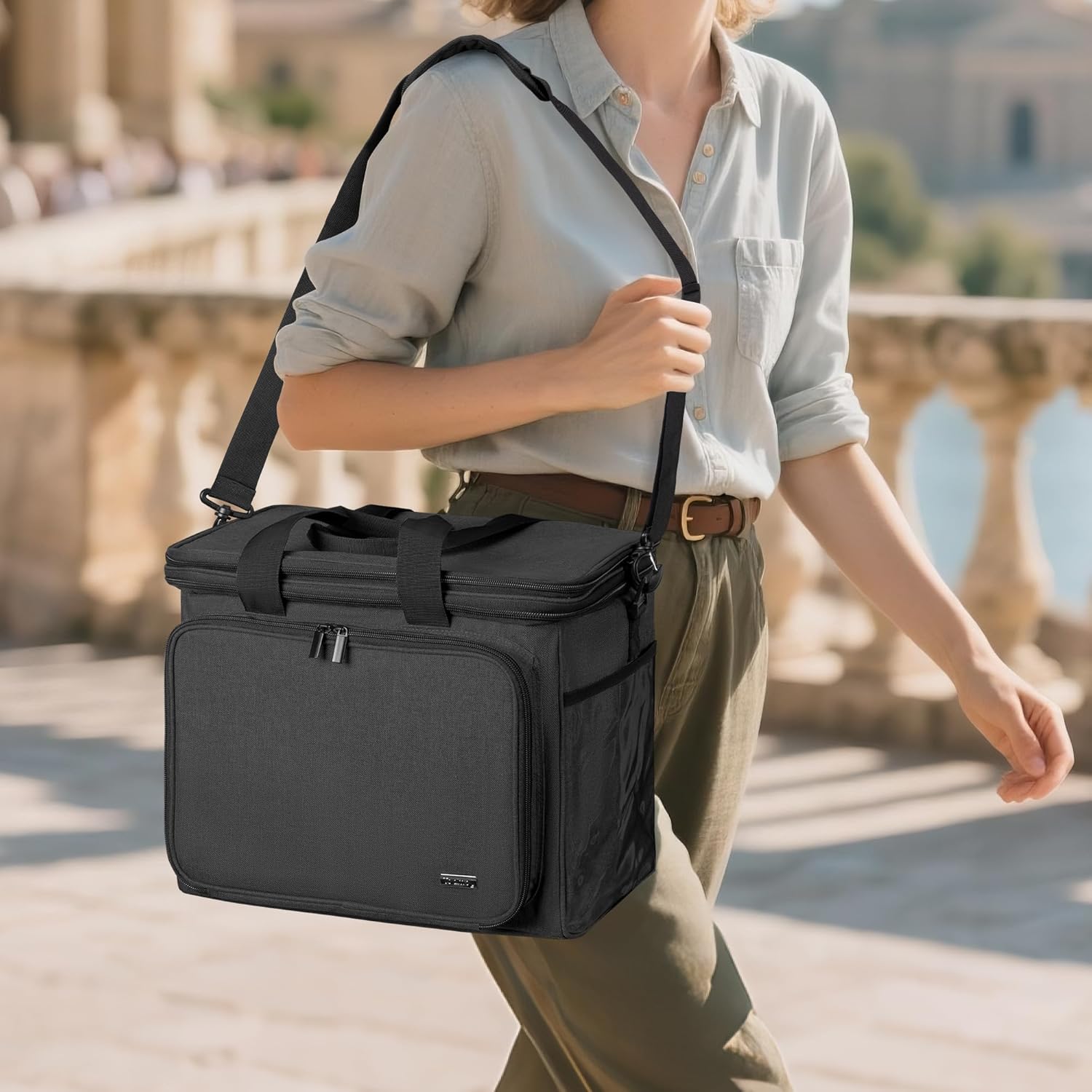 Teamoy Knitting Bag with Divider and Cover, Portable Yarn Storage Organizer for Crochet Accessories and Knitting Needles,Ideal for Knitting Enthusiasts, Black