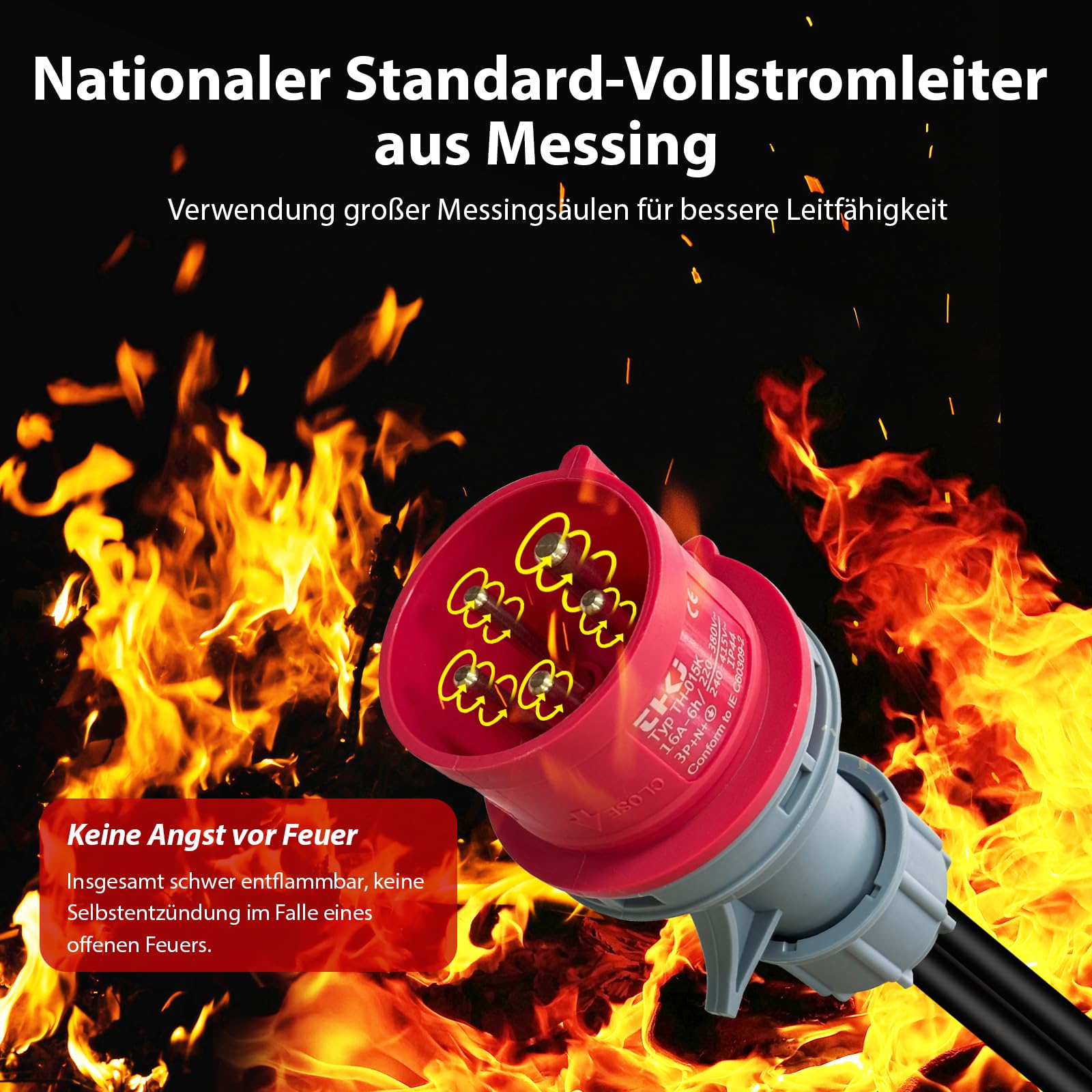 CEE Starkstrom Verteiler, 400V 16A auf 3X 230V Adapter Starkstrom, Starkstrom Adapter 400V auf 230V 16A Verteiler für Camping, Boot, Caravan, IP44, 3x1.5mm²
