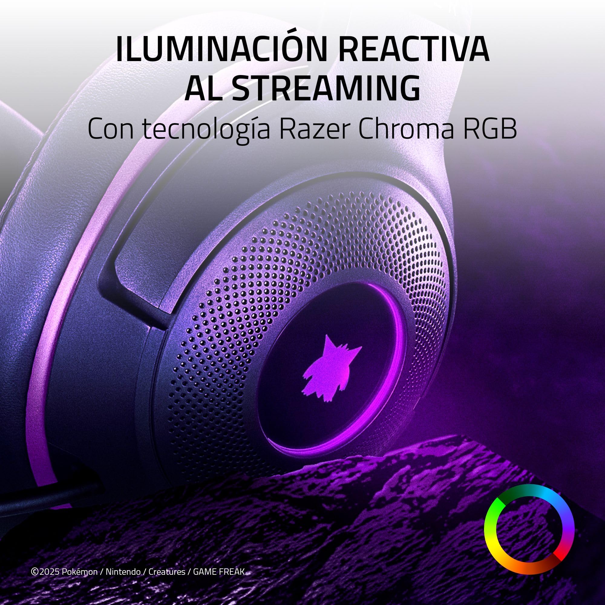 Razer Kraken Kitty V2 Edición Gengar Pokémon - Auriculares USB Púas de Gengar - iluminación reactiva al stream - micrófono cardioide HyperClear - TriForce 40mm | Morado