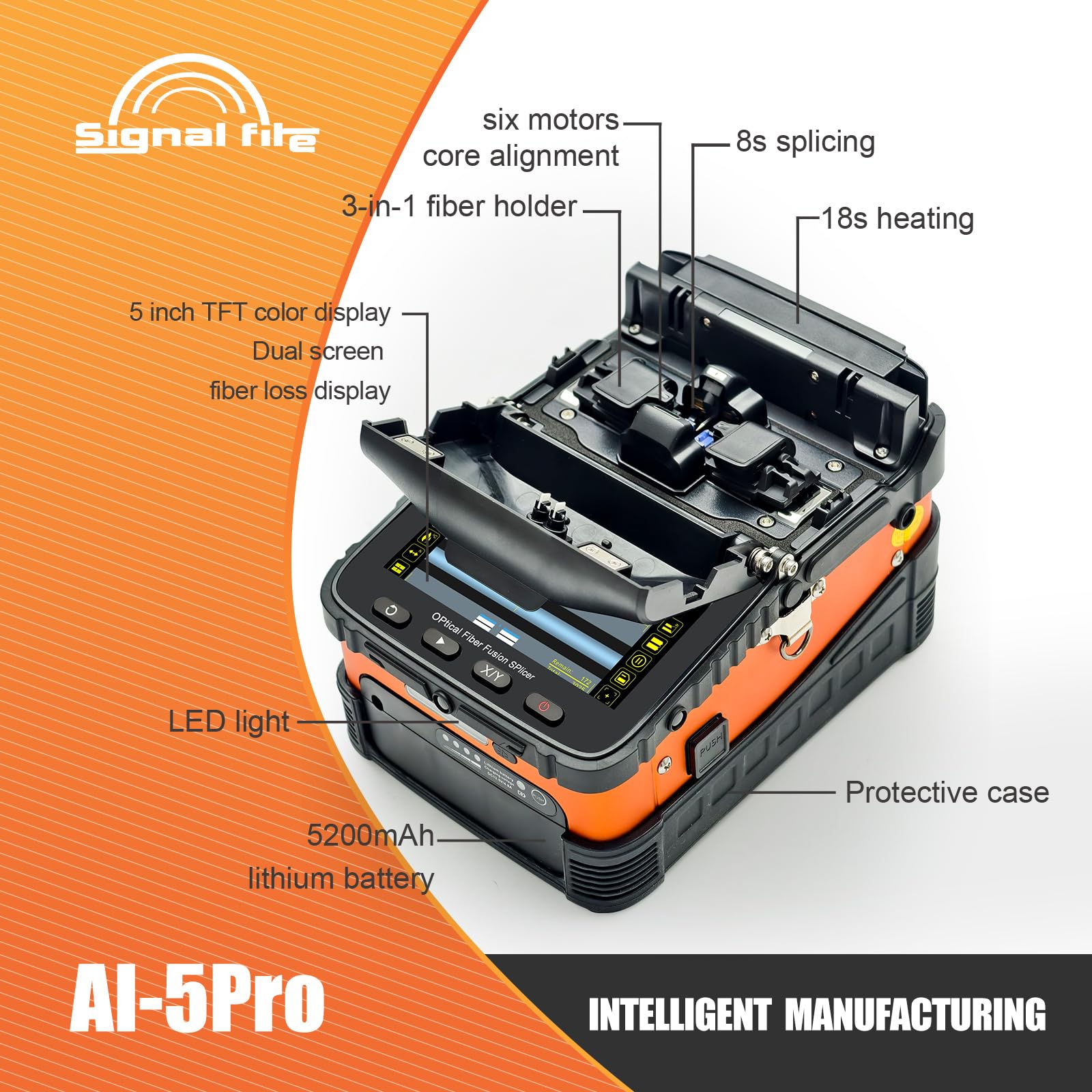 Fusionadora de Fibra Óptica AI-5PRO, empalmadora de fibra núcleo con batería 5200mAh para SM&MM