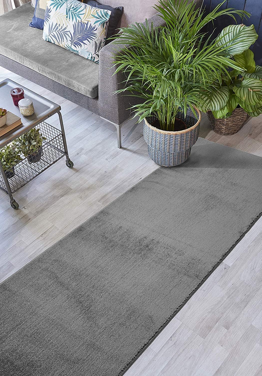 8 ft Long Solid Plain Grey Kitchen Hallway Runner Rug Non-Slip Washable, 26" X 8' Carpet Runner Rugs-Rubber Backed, Custom Size Floor Mat for Stairs Bedroom Bathroom Entryway, Your Choice of Length
