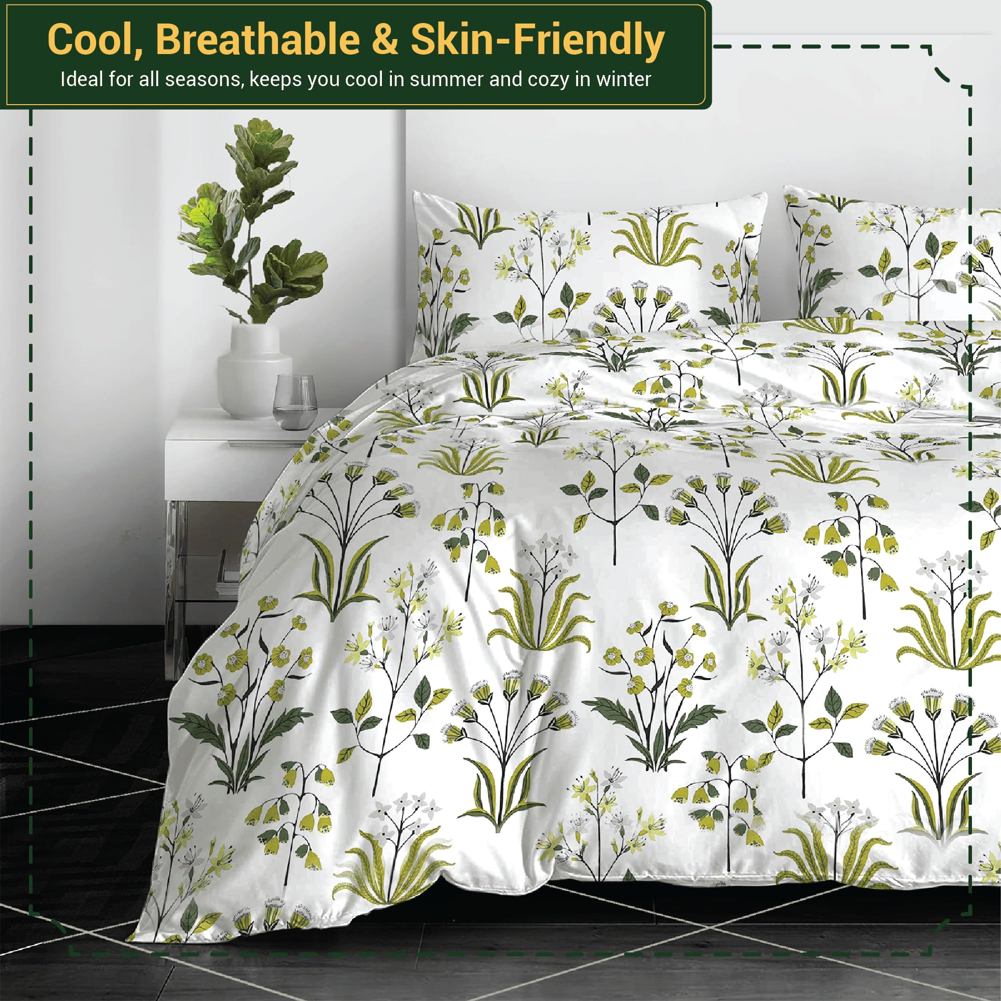 Shadow Sleep Floral Duvet Cover Set Double, 400 Thread Count 100% Egyptian Cotton Bedding - Image 4