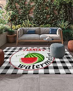Amazon.com: Outdoor Rug Mat Fruit Watermelon Farm Summer Check Plaid ...
