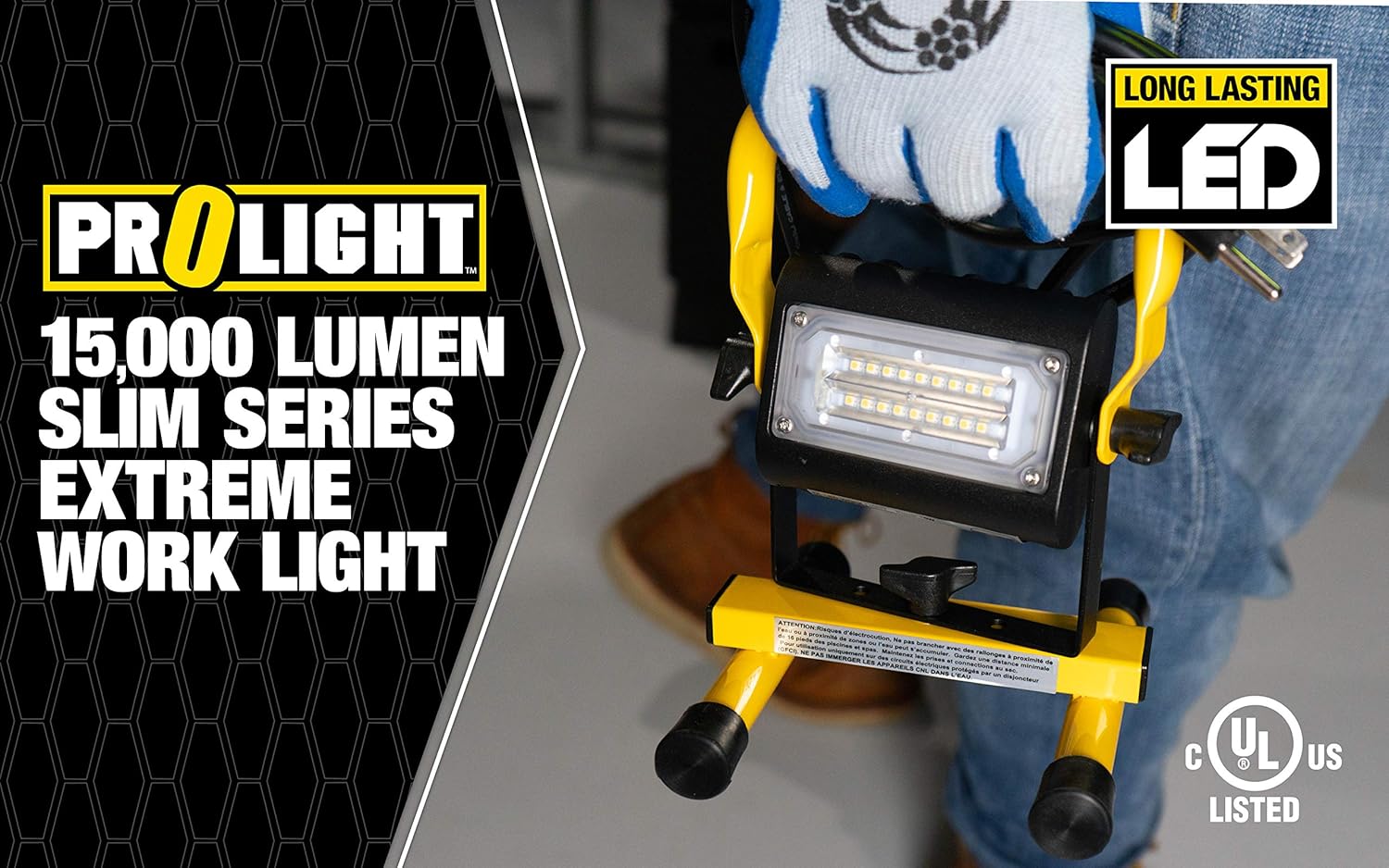 ProLight 411015 Probuilt Slim Series 15-Watt LED Work Light-Single Head w/Floor Stand, Yellow/Black