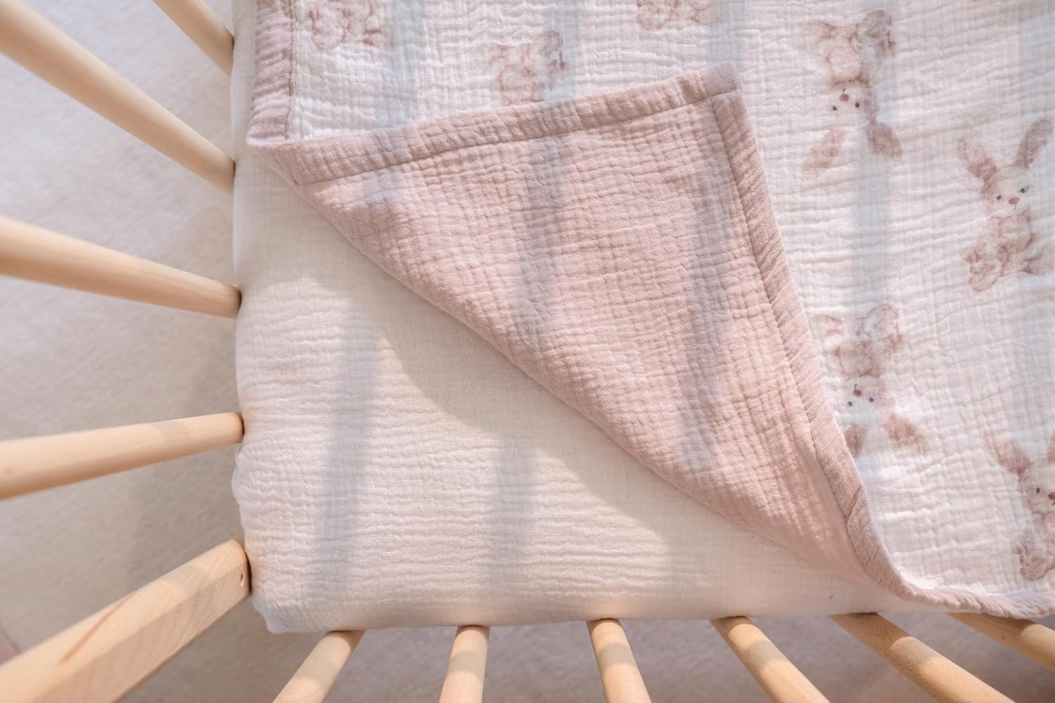 Little Jump 2 Layers Muslin Cotton Baby Blankets - Bunny Toddler Quilt Crib Blanket - Gender Neutral Crib Blanket for Baby Boys and Girls 47"x 47" (Bunny) - Image 4