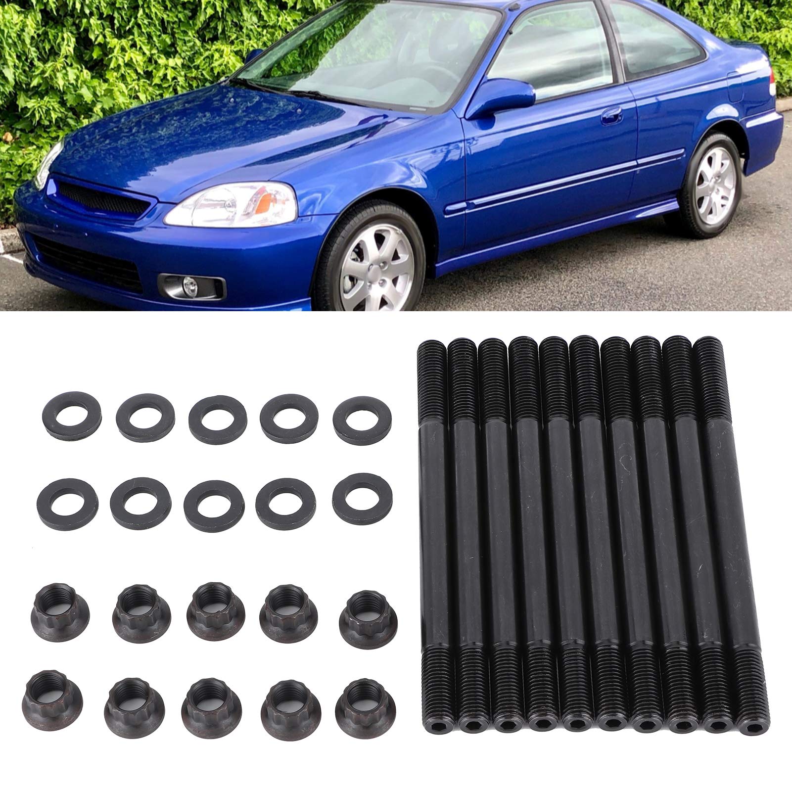 Kit con prosciutto della guarnizione del cilindro, mantello della testata in metallo nero, kit nero da dadi bulloni per motori D16Y7 D16Y8