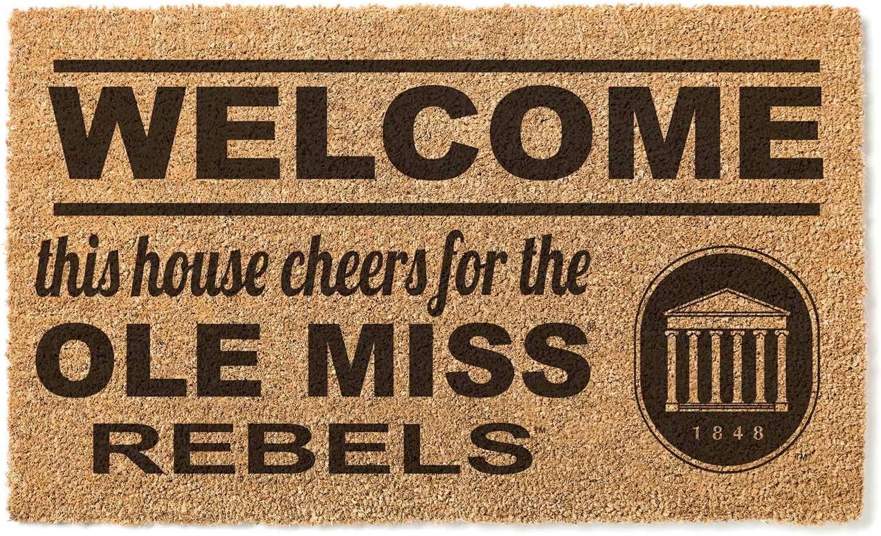 KH Sports Fan Ole Miss Rebels Welcome Coir Doormat, 18x30 Inches, Rebels Outdoor Rug; Display Your Team Spirit with This Unique Mississippi Rebels Doormat