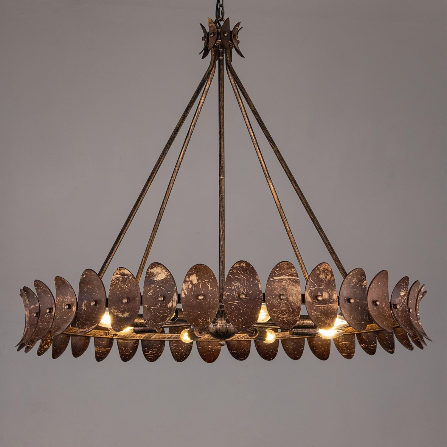 TOCHIC Farmhouse Chandelier,Natural Coconut Dining Room Light Fixture,Large Vintage Wagon Wheel Chandelier Pendant Lights,High Ceiling Light for Living Room,Bedroom,Foyer,Lodge W36 Inch