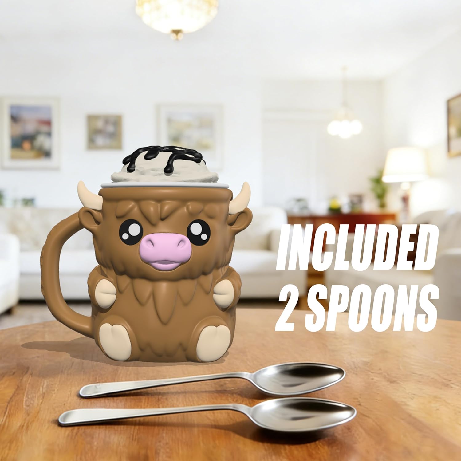 Highland Cow Ice Cream Pint Holder with Handle, Leak-Proof Ice Cream Container with 2 Spoons, Cute Animal Design for Ben & Jerry’s, No Cold Hands, Reusable Gift Idea (Light Brown) - Image 7