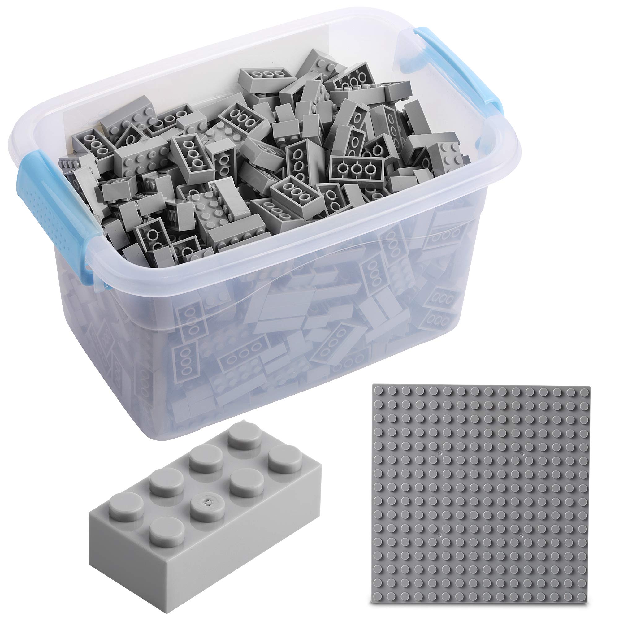 520 Pezzi Blocchi Costruzione Katara, Grigio Chiaro, Con Piastra Base E Scatola Organizer – Compatibili Con Altri Marchi