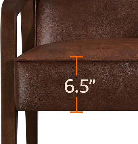 Miniatura 10 de Yaheetech Silla de Acento de Cuero PU, Silla de Barril Moderna de Mediados de Siglo con Marco de Madera y Acolchado Suave y Grueso para Sala de