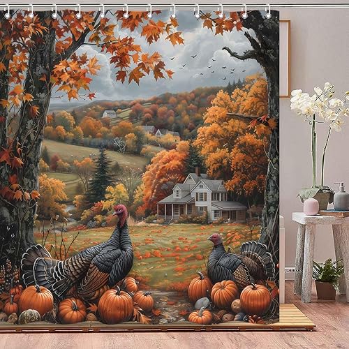 Miniatura 8 de Cortina de ducha de tela impermeable con ganchos, 72 x 72 pulgadas