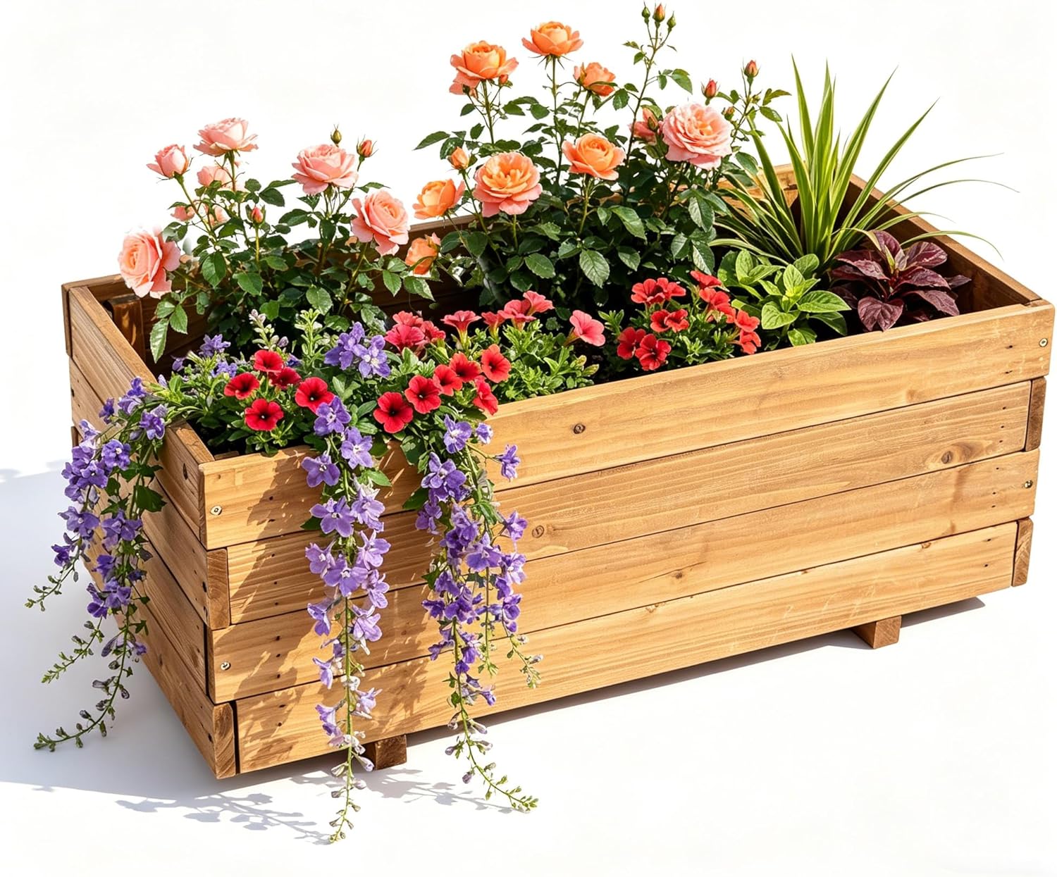Wooden Planter Box 31.5" x 15.75" x 12.6" – Fir Wood Raised Garden Bed for Vegetables, Herbs & Flowers, Includes Fabric Planter Liner, 4 Drainage Holes, Water-Based Finish