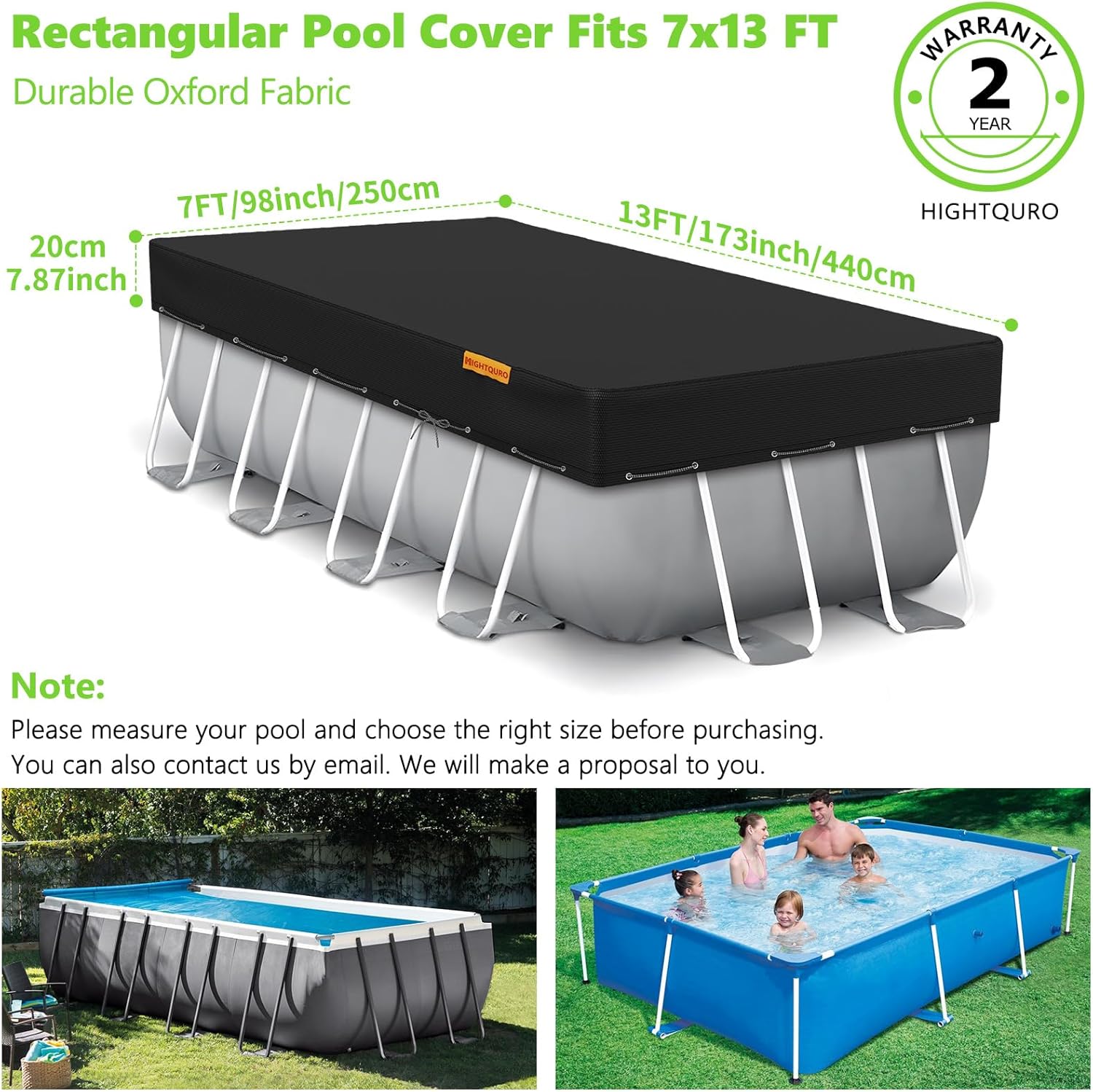 Rectangular Pool Cover for Above Ground Pools,Solar Oval Pool Cover Protector with Ground Nails and Windproof Ropes Increase Stability,Waterproof and Dustproof (7x13Ft, Black)