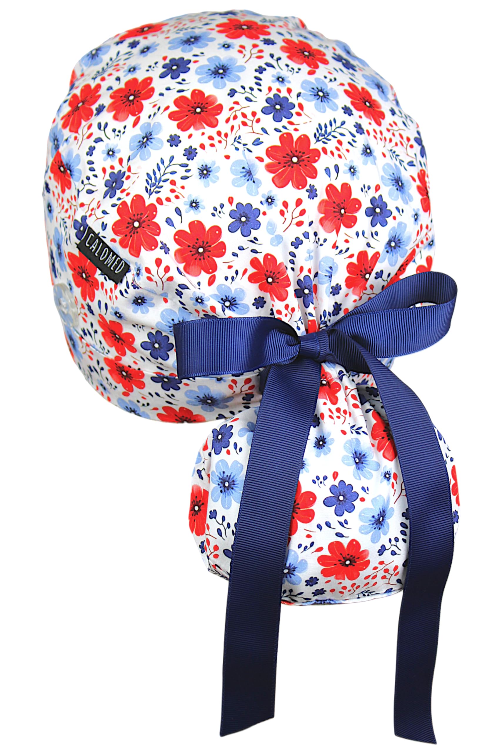 Scrub Cap for Women and Men, Ponytail Scrub Caps, Working Hat, Head Cover with Ribbon Ties and Buttons, Long Hair