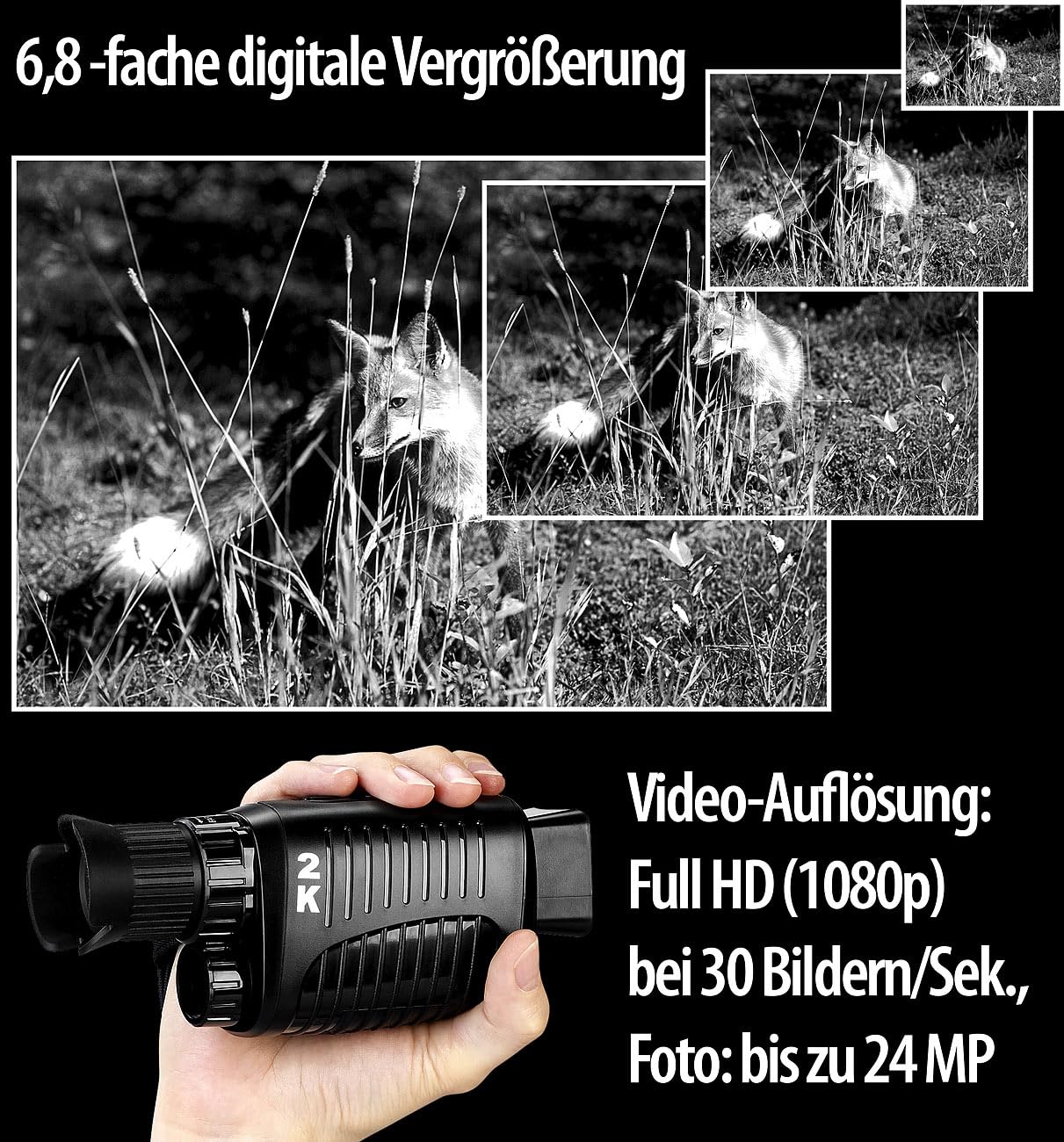 Zavarius Fernrohr: Monokulares Infrarot-Nachtsichtgerät, Sicht bis 300 m, Full-HD-Kamera (Nachtsicht Monokular, Nachtsichtgerät mit Zoom, SD)