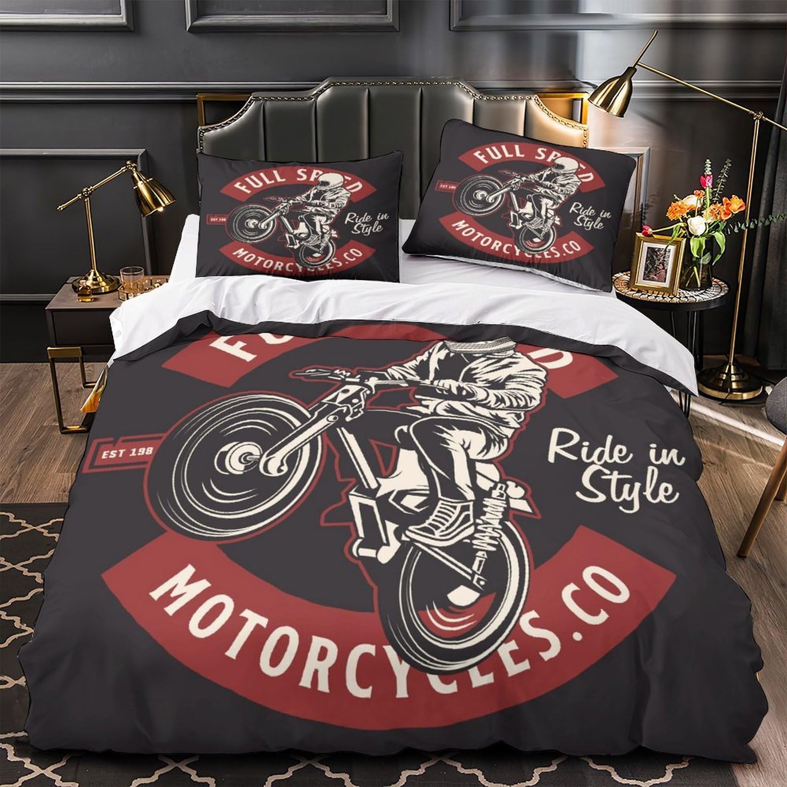 Housse de couette moto 140x200cm linge de lit microfibre lit simple confortable