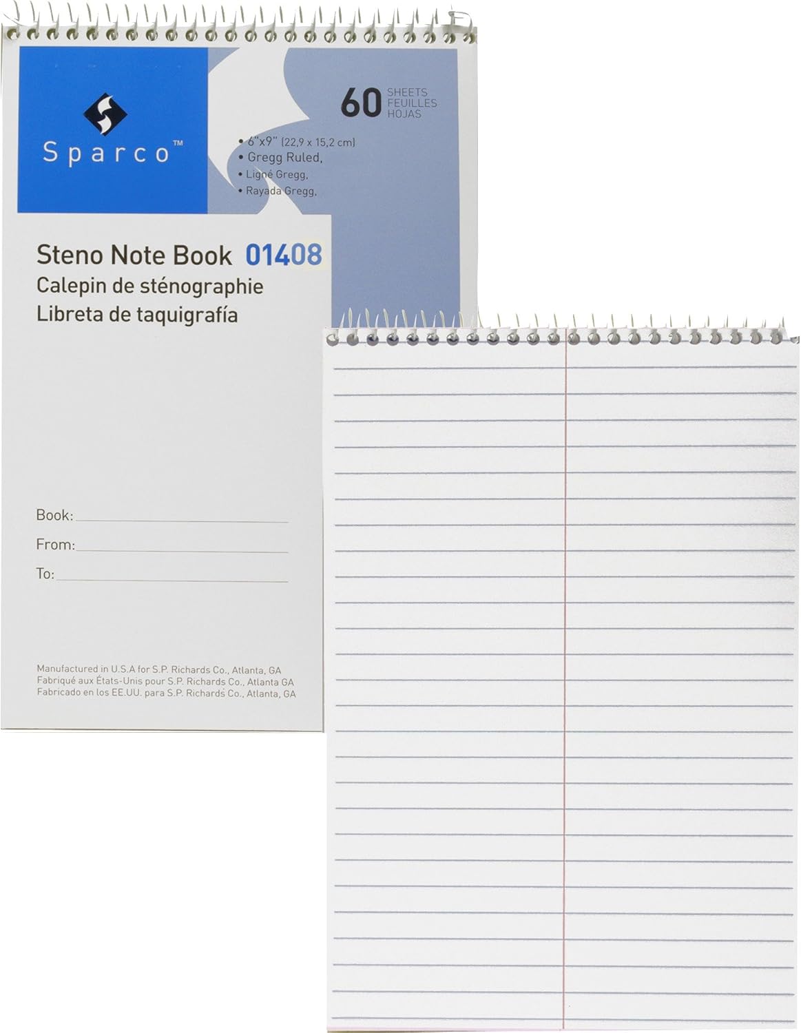 Sparco 01408 Steno Notebook, Gregg Ruled, 60 Sheets, 6"x9", White Office Products