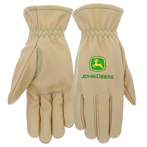 John Deere JD84014-WSM Women's Water Resistant Leather Gloves, Abrasion Resistant, Tan, SmallMedium