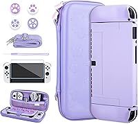Vista 9 de RHOTALL Cute Sakura Carrying Case Set for Nintendo Switch OLED,Pink Flower Accessories Bundle for Switch OLED with Hard Case, Screen Protector, 4