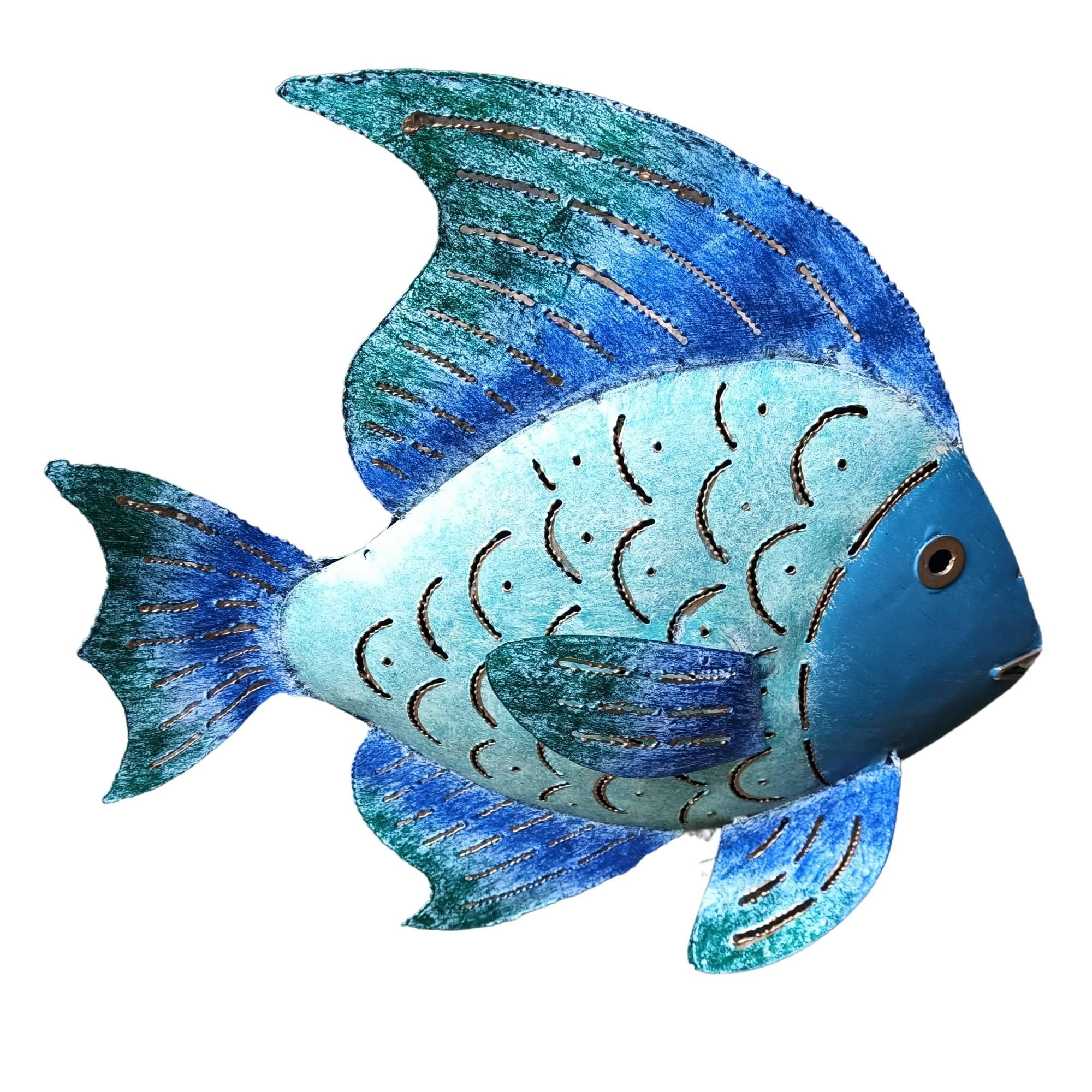 Sk Style Blue Green Decorative Ornament - Metal Blue Angel Fish Sculpture