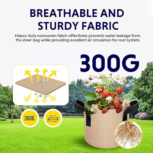 Vista 61 de iPower Grow Bags – Contenedor con aireación de tela no tejida gruesa, con asas de correa para plantas y macetas de jardín. Beige Bronceado