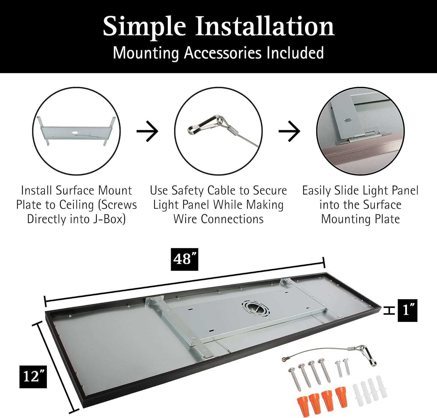 Ultralux 1x4 ft Surface Mount Ceiling Light Panel – Slim, Edge Lit, Flush Mount Flat Panel for Kitchen, Home & Office - TRIAC Dimmable, 3CCT Adjustable Color Temperature (Matte Black, 1 Pack)