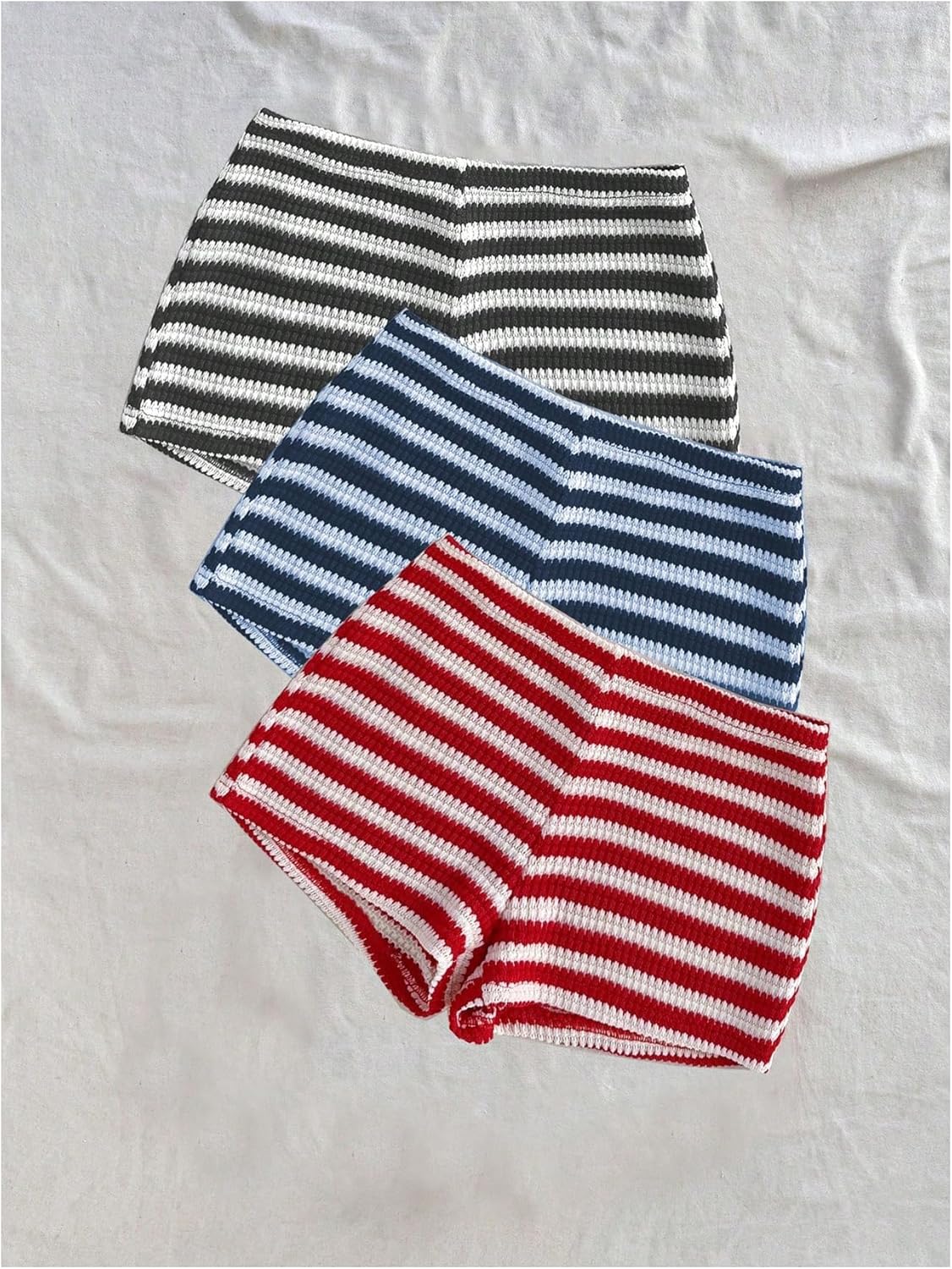 GORGLITTER Women's 3 Pack Striped Mini Shorts Elastic Waist Skinny Micro Shorts - Image 3