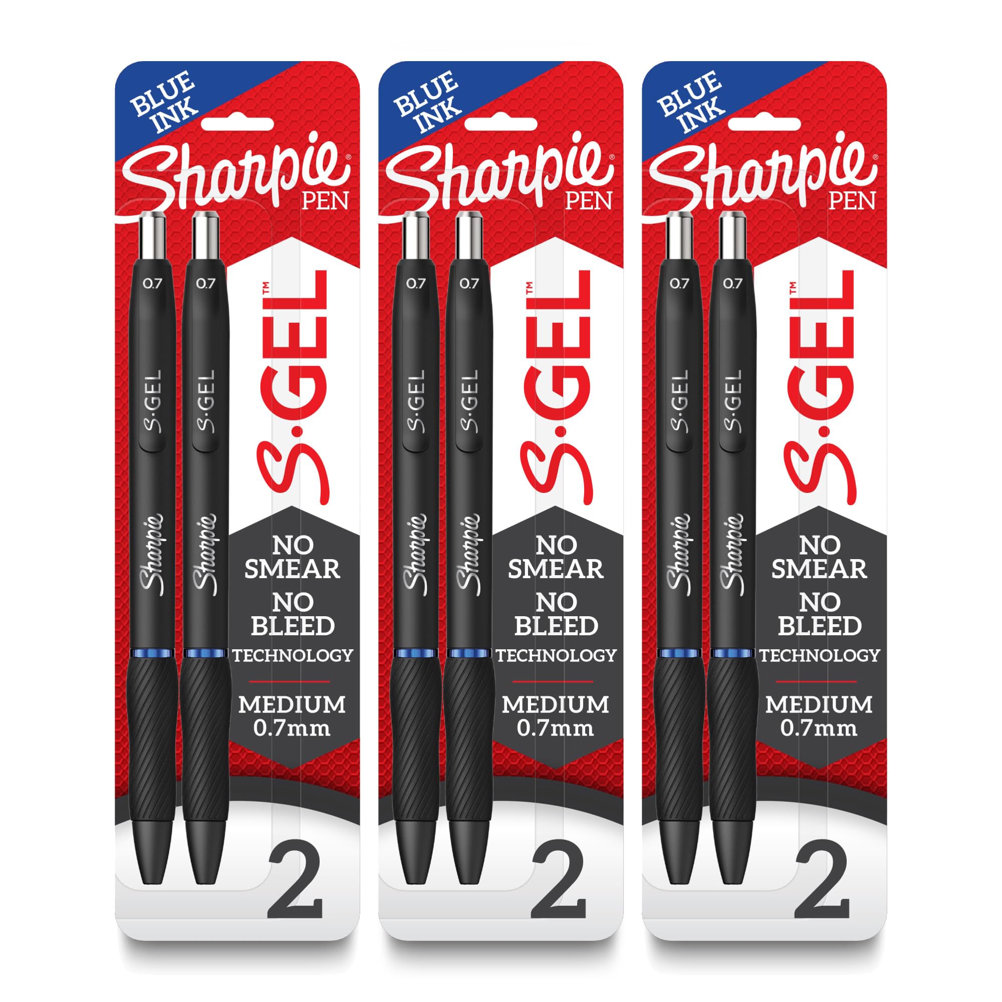 Sharpie S-Gel, Gel Pens, Medium Point (0.7mm), Blue Ink Gel Pen, 6 Count