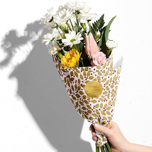 Miniatura 5 de Jillson Roberts - Paquete de 6 papeles de seda estampados navideños clásicos de invierno, disponibles en 7 diseños diferentes, elegante acebo