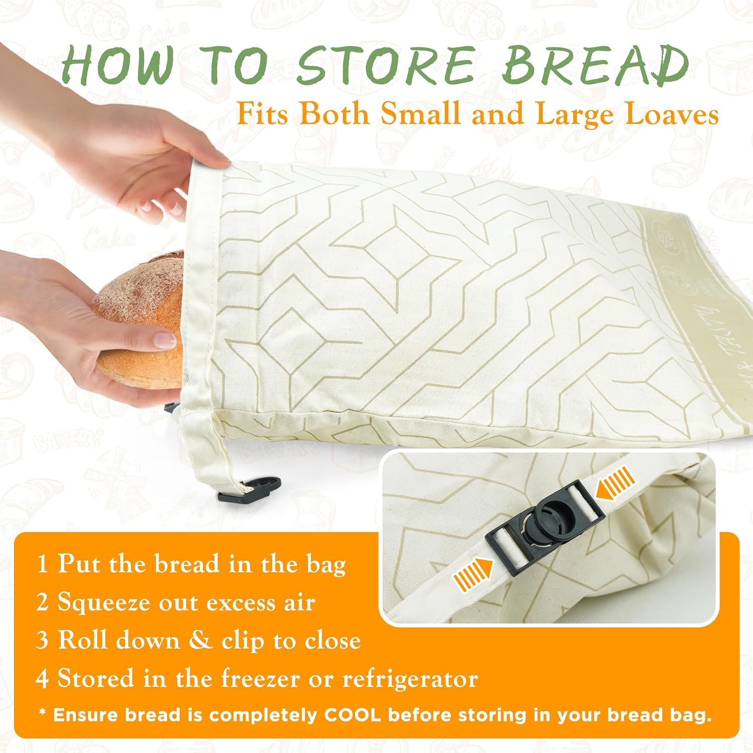 2 Pack Cotton Bread Bags,Inner Food Grade TPU, Reusable Bread Bag for Homemade Baking 12.2" x 16.7",Sourdough Bag, Baguette,Sourdough,Roti Storage Container,Picnic Food Bags,Thanksgiving Gift. | Cotton